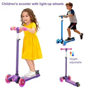 Three-Wheels Children's Scooter with Light-Up Wheels, Height-Adjustable, Aluminum Alloy Construction. One-Button Folding, Weighs Only 1.5kg.