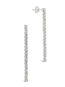 Sterling Silver CZ Linear Drop Earrings