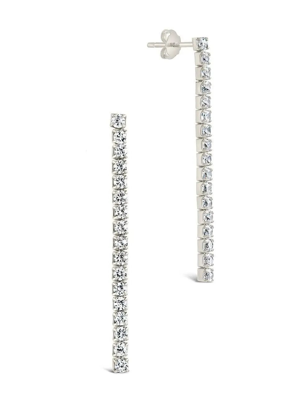Sterling Silver CZ Linear Drop Earrings