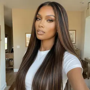Sunber Black with Caramel Highlights Yaki Straight/Body Wave Glueless 7x5 Closure Human Hair Wigs Drawstring Natural Hairline No Slip Beginners Friendly Summervibes summerwins