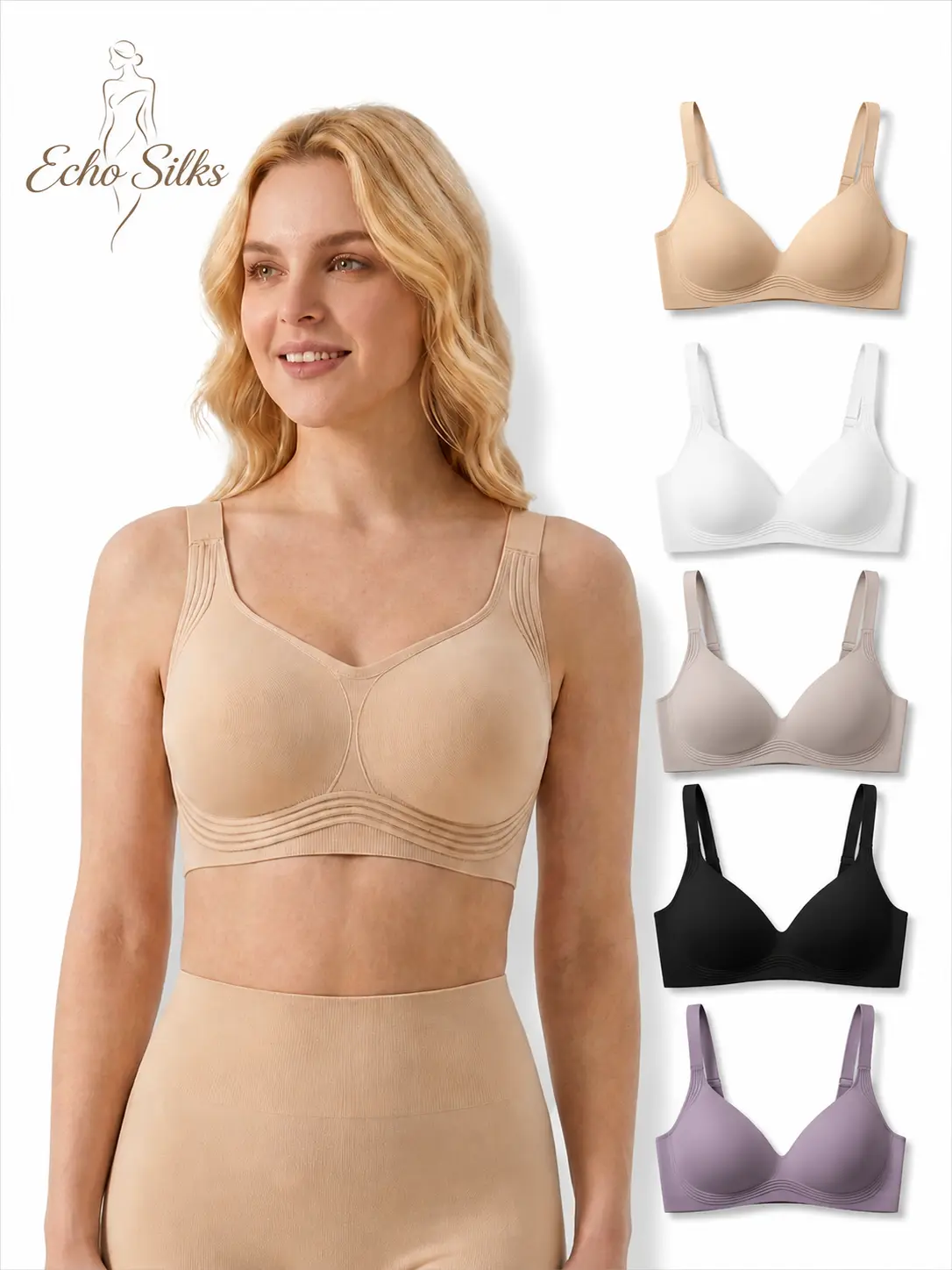 Women's Seamless Wireless Comfort Bra Everyday Support, Soft Breathable Fabric for Daily Wear & Lounge, Plus Size All-Season Lingerie with Adjustable Straps & Smooth Back Design.