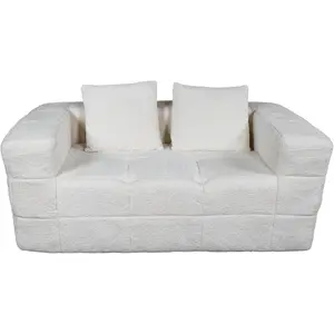 Bean Bag Chair for Adults, Loveseat Boneless Couch with Two Back Cushions, Sofa in A Box, No Assembly Cloud Couch for Apartment Office Bedroom Living Room Small Spaces Polyester Milk White -
