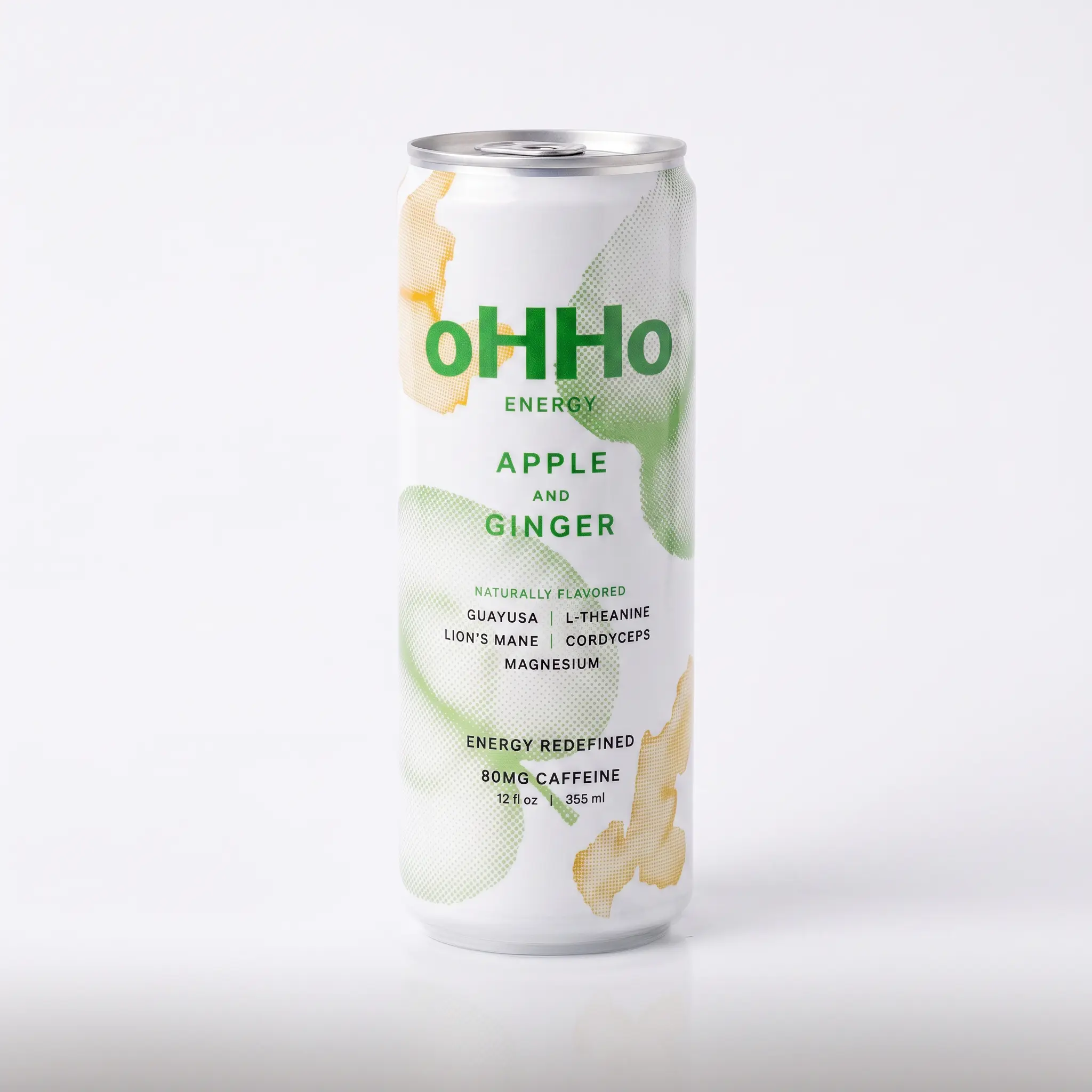 oHHo ENERGY Apple & Ginger Sparkling Energy Drink, 80mg Caffeine, 12 fl oz Cans - 4, 12 or 24 Pack