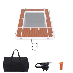 13Ft/4m EVA Non-slip Inflatable Floating Swimming Pool for Ocean&Sea, Inflatable Yacht Dock Platform Island with Net