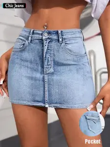 Women's High Waist Tight-Fitting Denim Skirt, Womenswear, Perfect Body Curve Accentuation, Slimming Waist and Hips, Versatile for Vacation Dates Festivals
