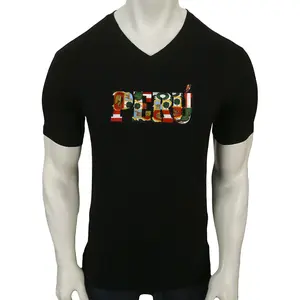 New Peru Coat Of Arms Rhinestones Shield Peruvian Men's V-neck Short Sleeve T-Shirt