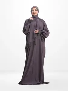 One-Piece Prayer Set Dress & Abaya with attached Hijab - Plaid Patterned Crepe  Multi-Purpose Islamic prayer set