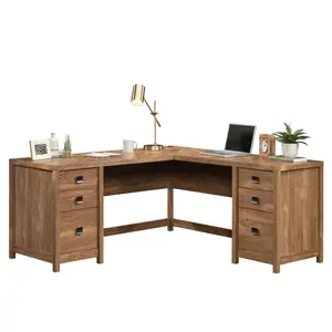 Sauder Cannery Bridge L-Shaped Desk 6 Drawers with Full Extension Slides & Herringbone Pattern for Home Office