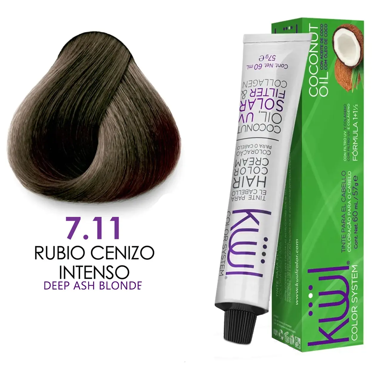 Kuul Color System [ 7.11 ] Rubio Cenizo Intenso | Deep Ash Blonde | Tinte Para El Cabello | Permanent Hair Dye | 3.04 fl oz / 90 ml