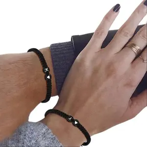 Trendy Heart Braided Bracelet 3-Piece Set, Couple Gift Wax Rope Bracelets