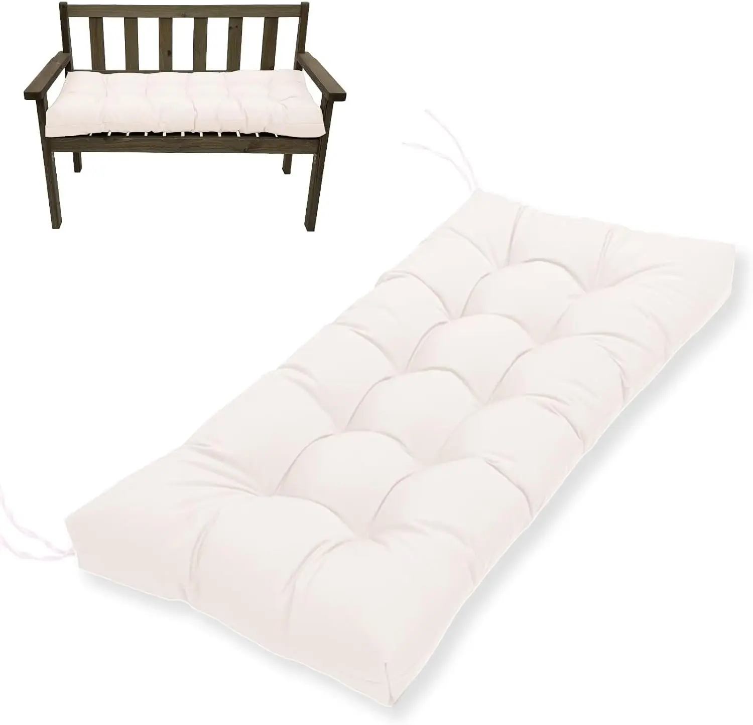 Outdoor Bench Cushion for Furniture 44X19 Inch Tufted Porch Swing Cushions with High Elasticity PP Cotton and Durable Ties, Thick Bench Seat Cushions for Patio Furnitures Beige