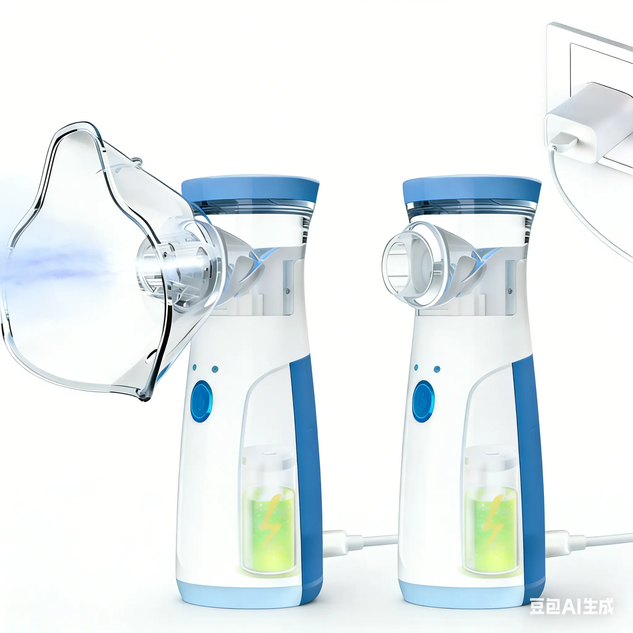 2PCS Cordless Rechargeable Ultrasonic Mist Sprayer, Built-in 400mAh Lithium Battery, Complete with Mask & Mouthpiece, Compact, Self-Cleaning Design for Home and On-the-Go Use（No need to install batteries.）