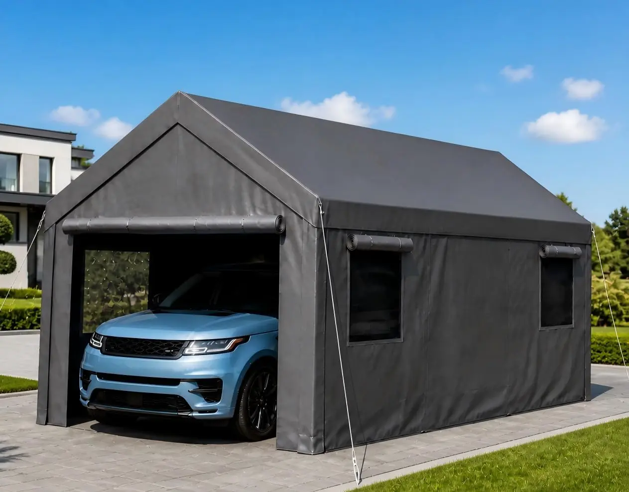 Jolydale Heavy Duty Carport 10x20/12x20/20x20 FT Portable Garage Canopy with Roll-Up Windows, Removable Sidewalls & Doors, Waterproof Car Shelter for Car Truck SUV Boat, Grey