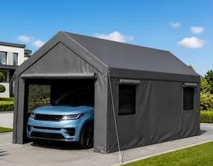 Aoxun Carport 10X20 ft/12X20 ft Heavy Duty Carport with Roll-up Windows, Portable Garage Car Canopy with Removable Sidewalls & Doors for Car, Truck, SUV, Boat, Grey