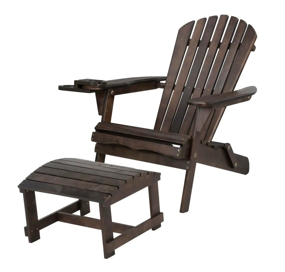 W Unlimited SW2136DB-CHOT Ergonomic Foldable Outdoor Chair with Cup Holder, Waterproof Wood-Plastic Ottoman, 35x32x28 in, Dark Brown
