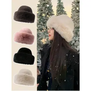 Unisex Faux Fur Bucket Hat Thick Warm Winter Cap Retro Style for Fall & Winter Men Women Fashion Accessory Machine Washable Soft Plush Fabric