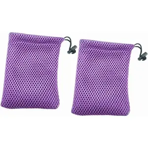 Nylon Mesh Drawstring Bag, Small Storage Pouch String Bags (13 9cm / 5" 3.5") for Mini Stuff MP3 Charger Earphone Key,purple 5pcs