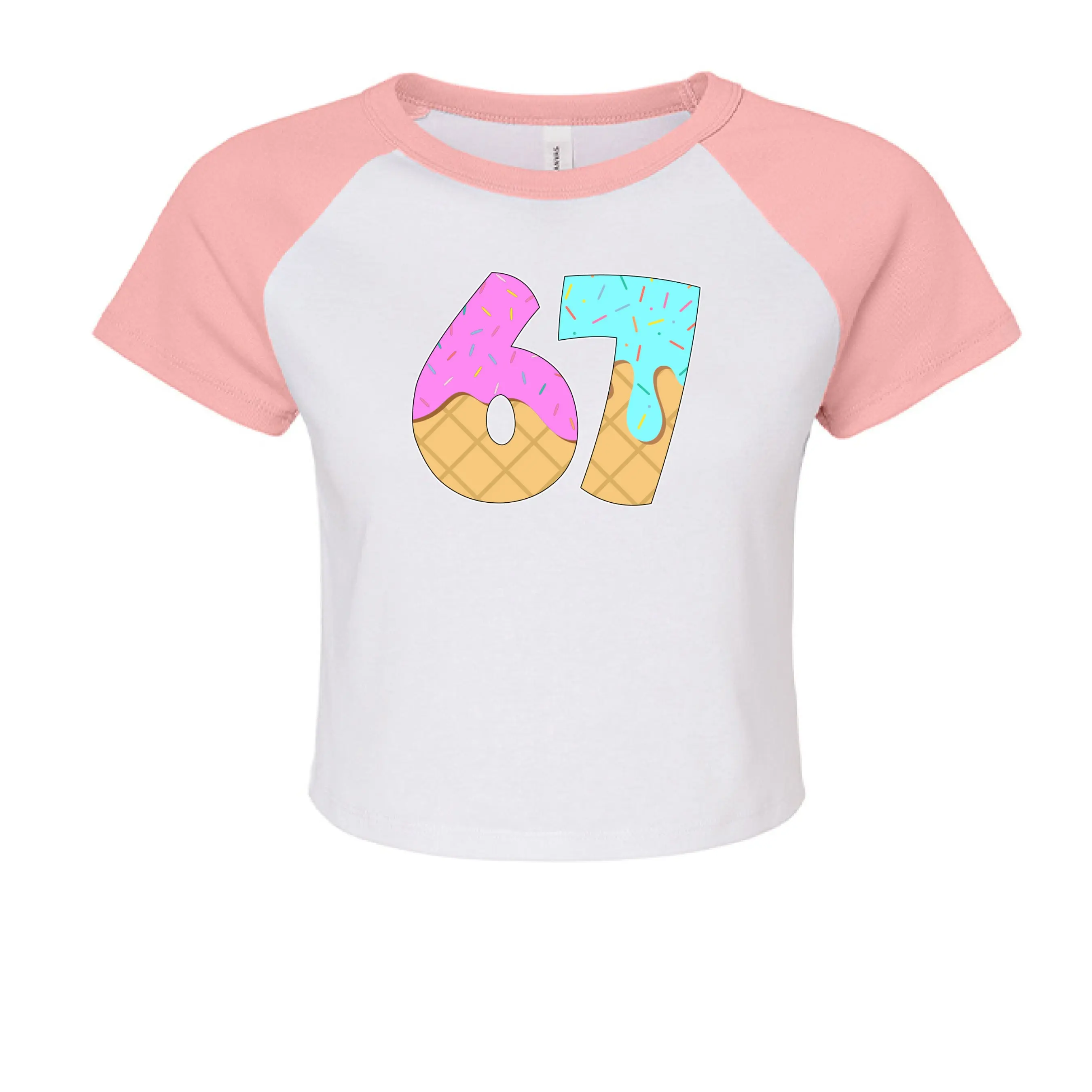 6-7 Waffle Lt Blue Pink Crop 2 Color Women's T-Shirt