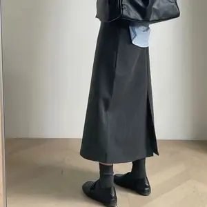 Sweater Coat Skirts  Autumn and Winter New Gray Back Slit Suit Skirt Skirt