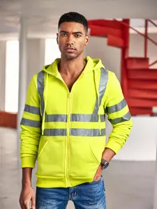 Reflective Hoodie Jacket, Reflectors, High Visibility Safety Gear, Fleece Zip-up Hoodie Warm & Comfortable, Ideal for Construction Workers & Traffic Officers