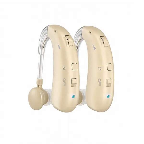 Senior Hearing Aid - High-power Behind-the-Ear Digital Amplifier with Noise Reduction Function (Beige/Desaturated Brown, 1 Pair)