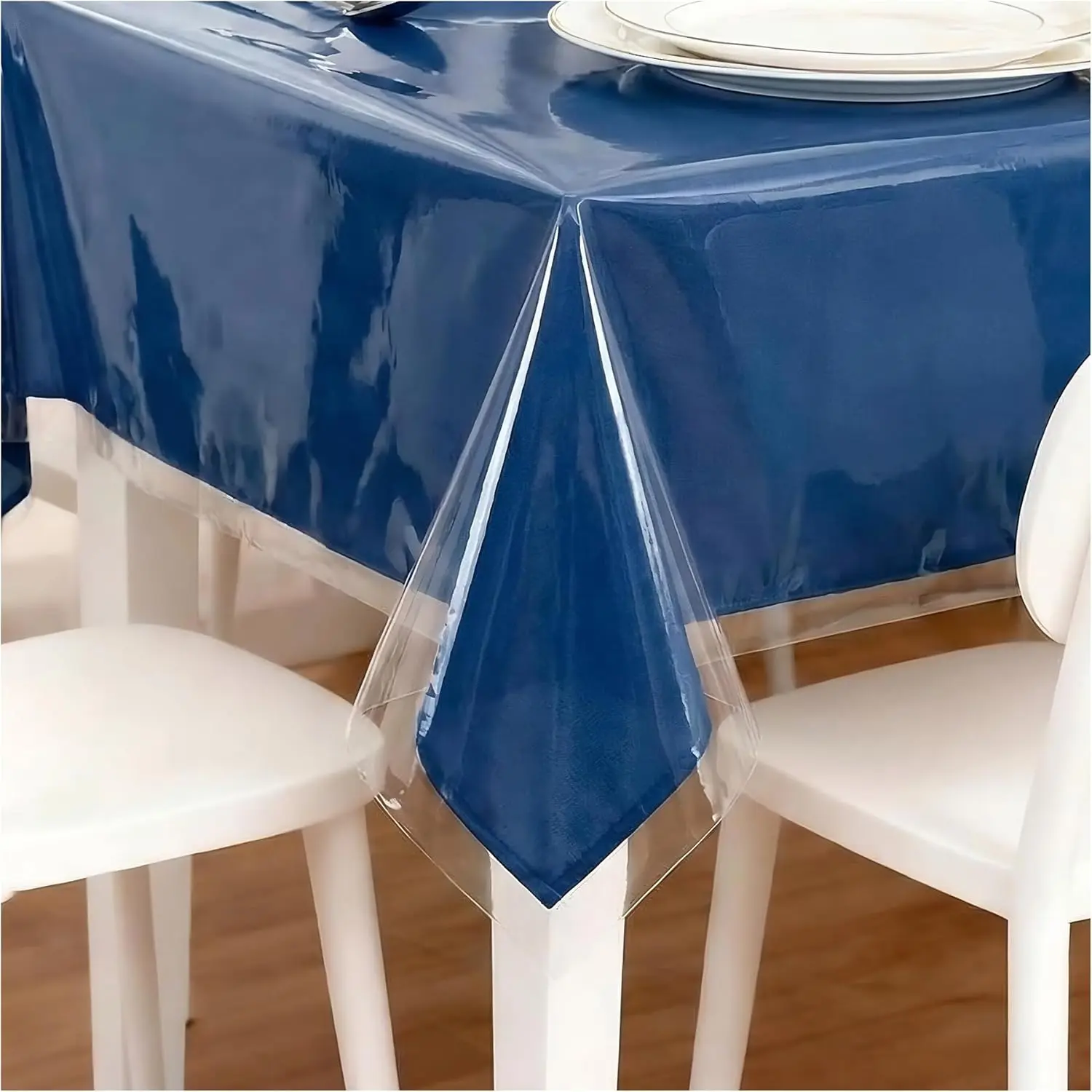 Clear Plastic Tablecloth Protector   Vinyl Table Cover Rectangle Table Cloth Protector  Clear Plastic Tablecloth Cover for Dining Tables Parties Camping 55" x 70" 4-6