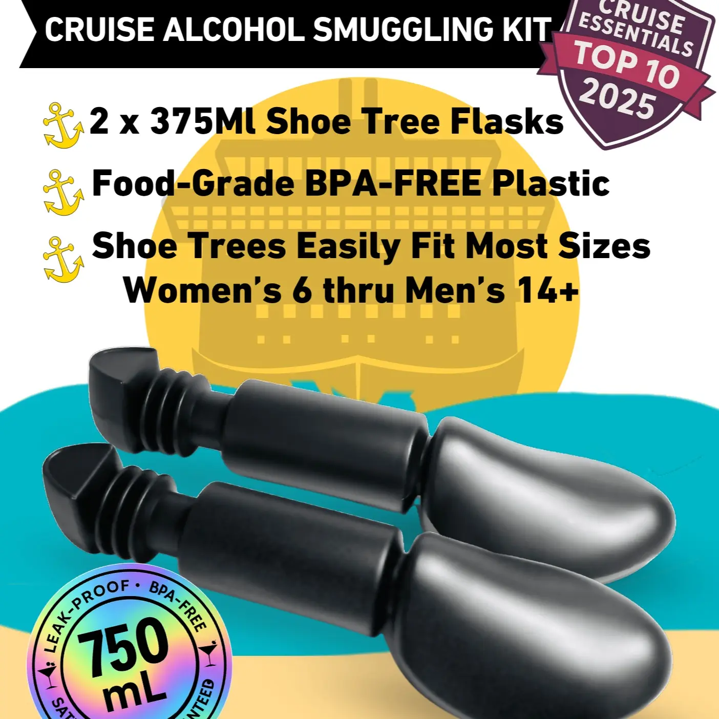 Classy Wino Shoe-In Hidden Flasks 2-Pack 375 mL Each Leakproof Discreet Travel Flask for Cruise & Vacation Drink Hacks Drinkware Bottled