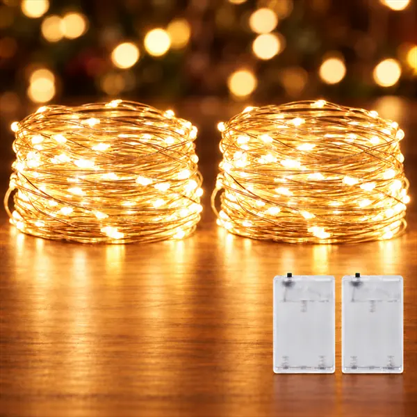 ANJAYLIA Fairy String Lights 2 Pack, 33ft 100 LED Warm White Battery Box Powered Twinkle Lights, Battery Operated Silver Wire Lights for Indoor Outdoor Bedroom Patio Garden Window Party Wedding Christmas Holiday Home Decor, DIY Centerpiece Garland Lights