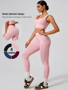 Women's Sportswear Two-Piece Set, Workout Sets, Activewear Fitness, Removable Padding Design, Slim Fit High-Waisted Comfortable All-Season Wear, Ideal for Active Lifestyle