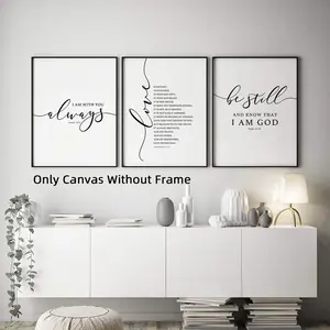 Christian Bible Verse Black and White Love Quotes Canvas Poster, 3 Counts/set Wall Art, Artwork Wall Painting for Gift, Bedroom, Living Room, Office, Decor
