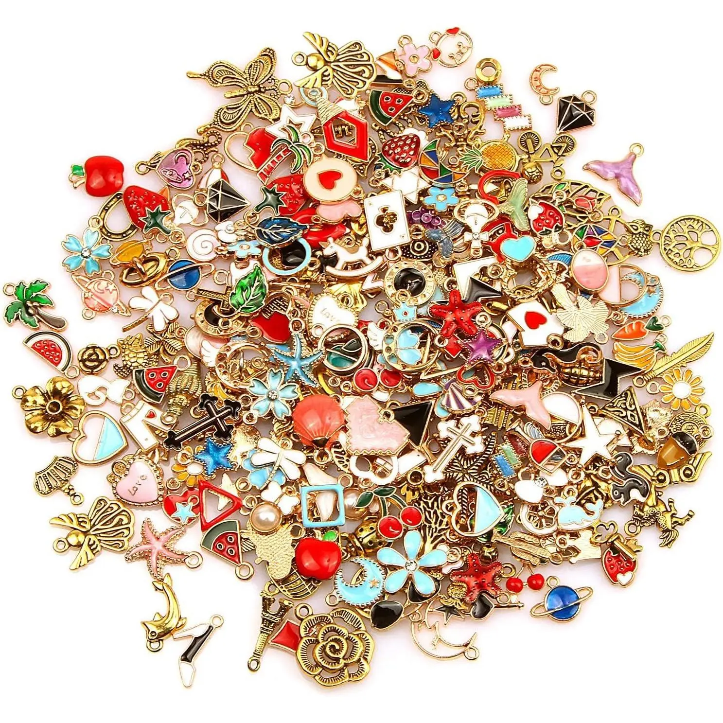 220 count Bracelet Charms Assorted  Plated Enamel Charms Necklace Bracelet Earrings Charm for DIY  Making Crafts