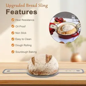 Silicone Bread Sling for Dutch Oven, 2 Pcs Non-Stick & no objectional odor Bread Baking Mat Set, antislip Reusable Bread Sling with Long Handle to Transfer Sourdough, large, Gray