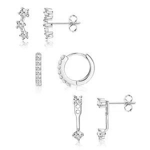 925 Silver Needle Earrings for Women Hypoallergenic Small Hoop Stud Earrings Sets for Multiple  Piercing Stacks Huggiu Earings Jewelry