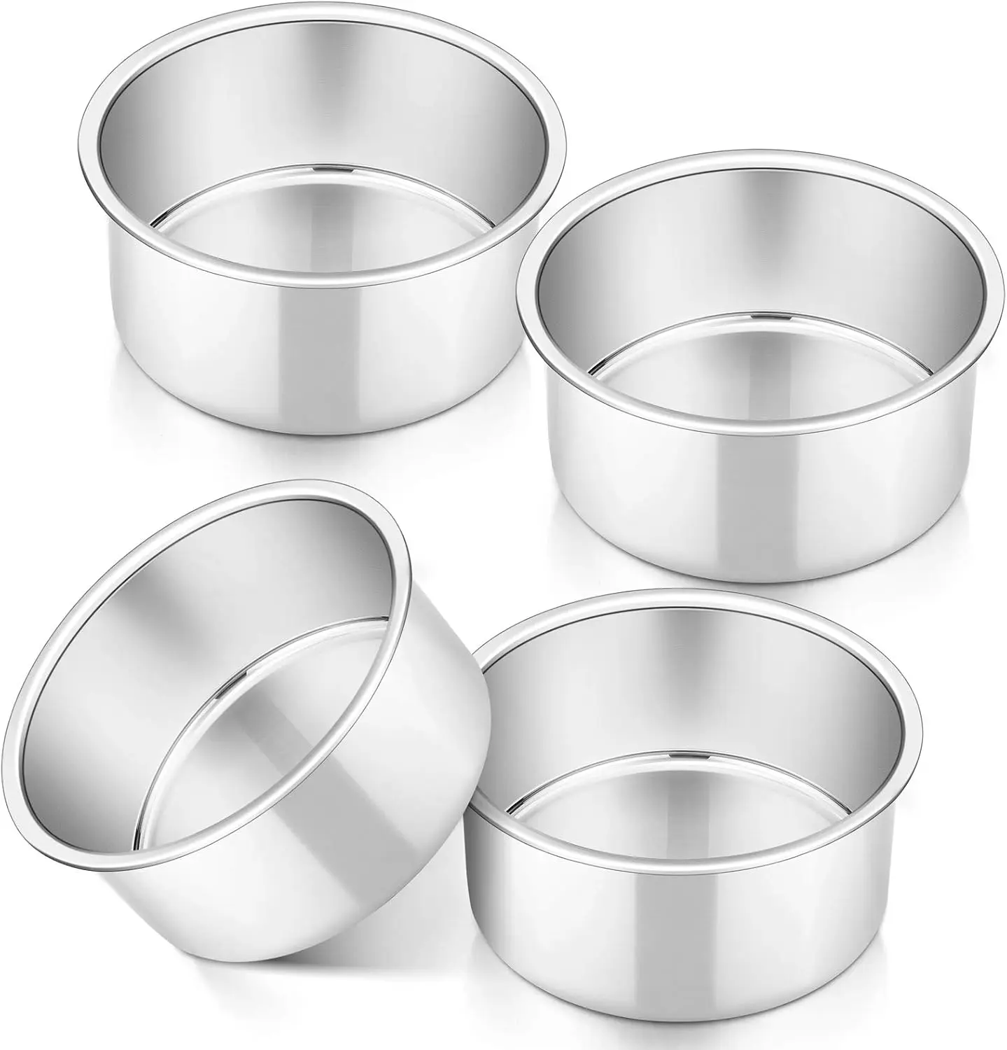 4 Pack 4.5 Inch aluminum alloy Round Cake Pans, Small Deep Baking Cake Molds, Non‑deformable Mini Baking Tins for Oven, Air Fryer, Making Layer Cakes, Quiches, Desserts