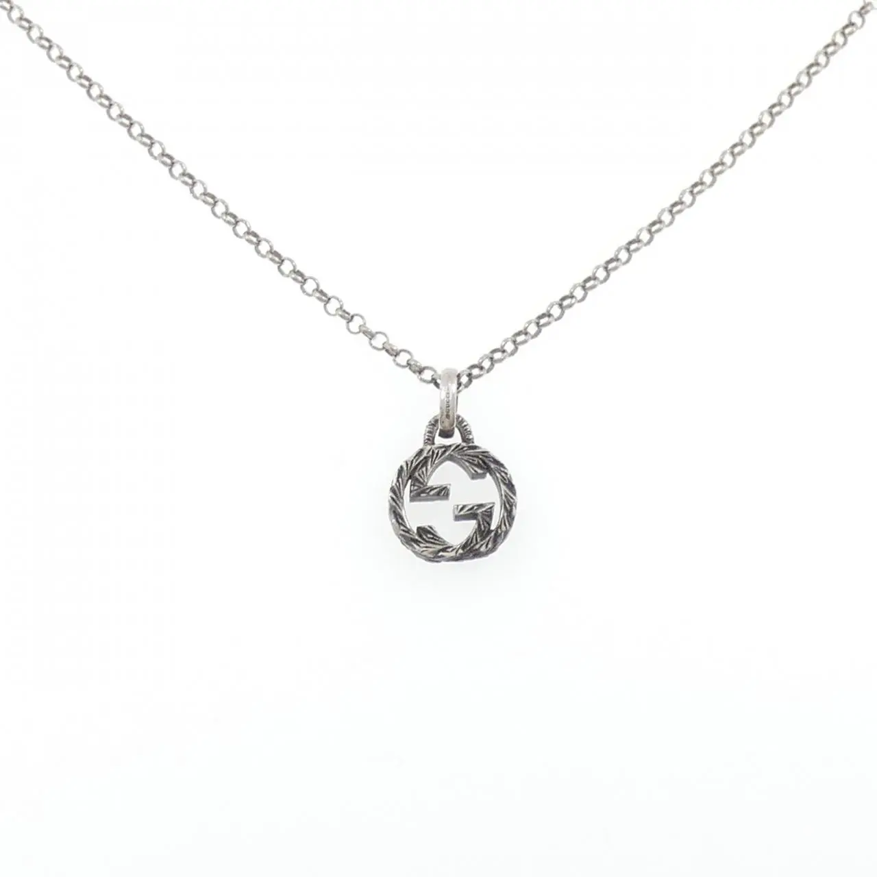 Pre-owned GUCCI Sterling Silver 925 (Ag925) Small Leather Goods Interlocking G 925 Silver Necklace