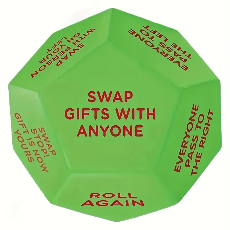 New Christmas Party Gift Exchange Dice, Durable 12 Sided D12 with Unique Action Words, Large 3x3x3 Inch, Ideal for Elephant Games