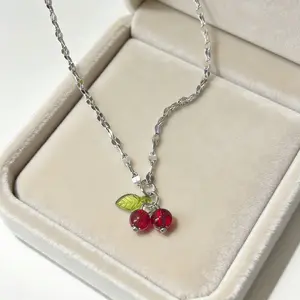 Cute Red Cherry Pendant Necklace, Simple & Fresh Design, Perfect for Women’s Summer Outings
