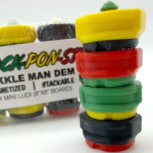 Mini Magnetic Stackable Game Pawns | 16 Piece Pack | Green Yellow Black Red | Tiny Meeple Tokens for Lock Pon Stop Mini Ludi Ludo