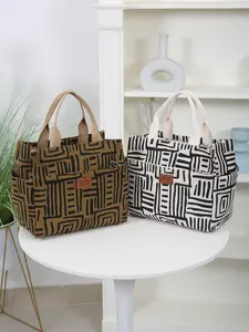 New Thick Corduroy Printed Lunch Bag, Bento Bag, Lunch Box Bag, Large Capacity Portable Storage Bag, Durable lunch bags, Suitable for Work and Picnic, Aluminum Foil Insulated Lining