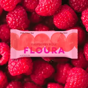 Floura Raspberry Rose Fiber Bar 12-Pack 15g Fiber Healthy Snack Gluten-Free Vegan Friendly with Raspberries Red Apples & Rose Notes