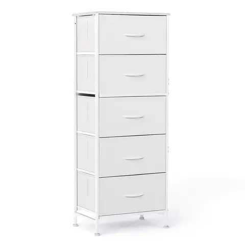 Sweetcrispy 5-Drawer Wooden Vertical Storage Cabinet - Sturdy Steel Frame, Wood Top, Multi-Functional Modern Space Saving Smart Organizer, 44 lbs Capacity, for Bedroom, Hallway (Indoor Furniture Cupboards & Cabinets), Space Saving Cabinet