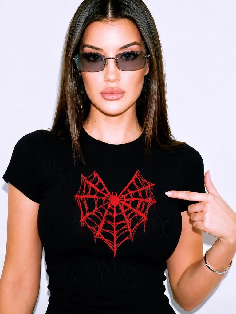 Red Spider  Crop Top Y2K Grunge  Slim Fit T-Shirt  Cosplay Women Tee, Comic Book Fan Gift