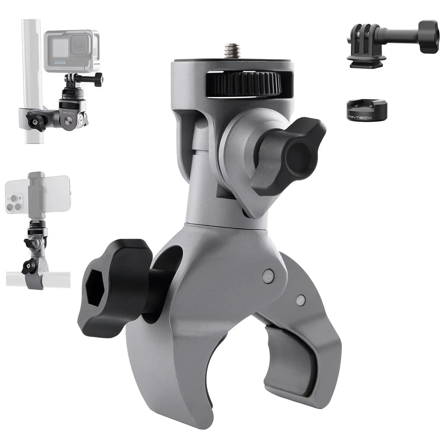 PGYTECH CapLock Super Clamp Mount, Aluminum Alloy Bracket, Crab Heavy Duty Clamp with 1/4" Screw for Gopro 13/12, DJI Osmo 360/Action 6/5 Pro/Pocket 4/3/Xtra Muse, Insta360 Ace Pro2/X5, Action Camera