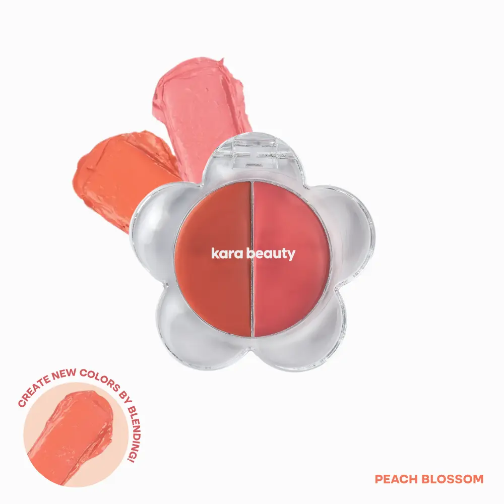 Kara Beauty Flora Flush Lip & Cheek Peach Blossom - Hydrating Dewy Tinted Balm for Lips & Cheeks - Travel-Friendly & Cruelty-Free Makeup Essential