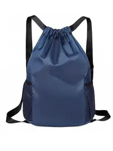 Outdoor Lightweight Waterproof Drawstring Bag, Large Capacity Sports Sack with Mesh Side Pockets, Portable Shoulder Backpack for Men and Women