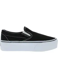Vans Women's  Classic Slip-On Stackform Shoes, Color Canvas Black/True White,