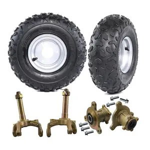 145/70-6 Tires with Rims Go Kart Wheel 145-70-6 & 3-Stud Front Wheel Hubs & Steering Knuckle Spindles Fits Mini Bike ATV UTV 4 Wheelers Quad Buggy Moped Lawn Mower Tractor Tricycle (50cc-125cc)