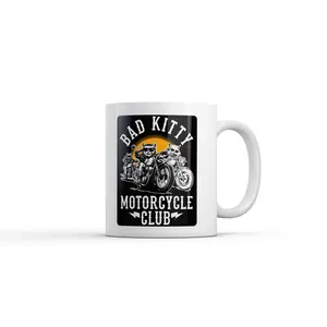 Bad Kitty Motorcycle Club Mug Funny Sarcastic Kitten Graphic Novelty Coffee Cup - 11oz Funny Coffee Mugs Ceramic Printed Drinkware Cup