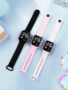 3PCS Stylish Silicone Heart Square LED Electronic Watch Set, Fashionable Wristwatch, Trendy Accessories for Students and Couples, Perfect Valentine's Gift and Back to School Sale