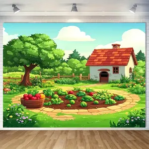 1pc, Fruit-Themed Backdrop Banner Fruits & Vegetables Garden Themed Party Backdrop Durable Polyester Perfect for Party Decor Supplies, Home Decor Supplies, Birthday Decor Supplies